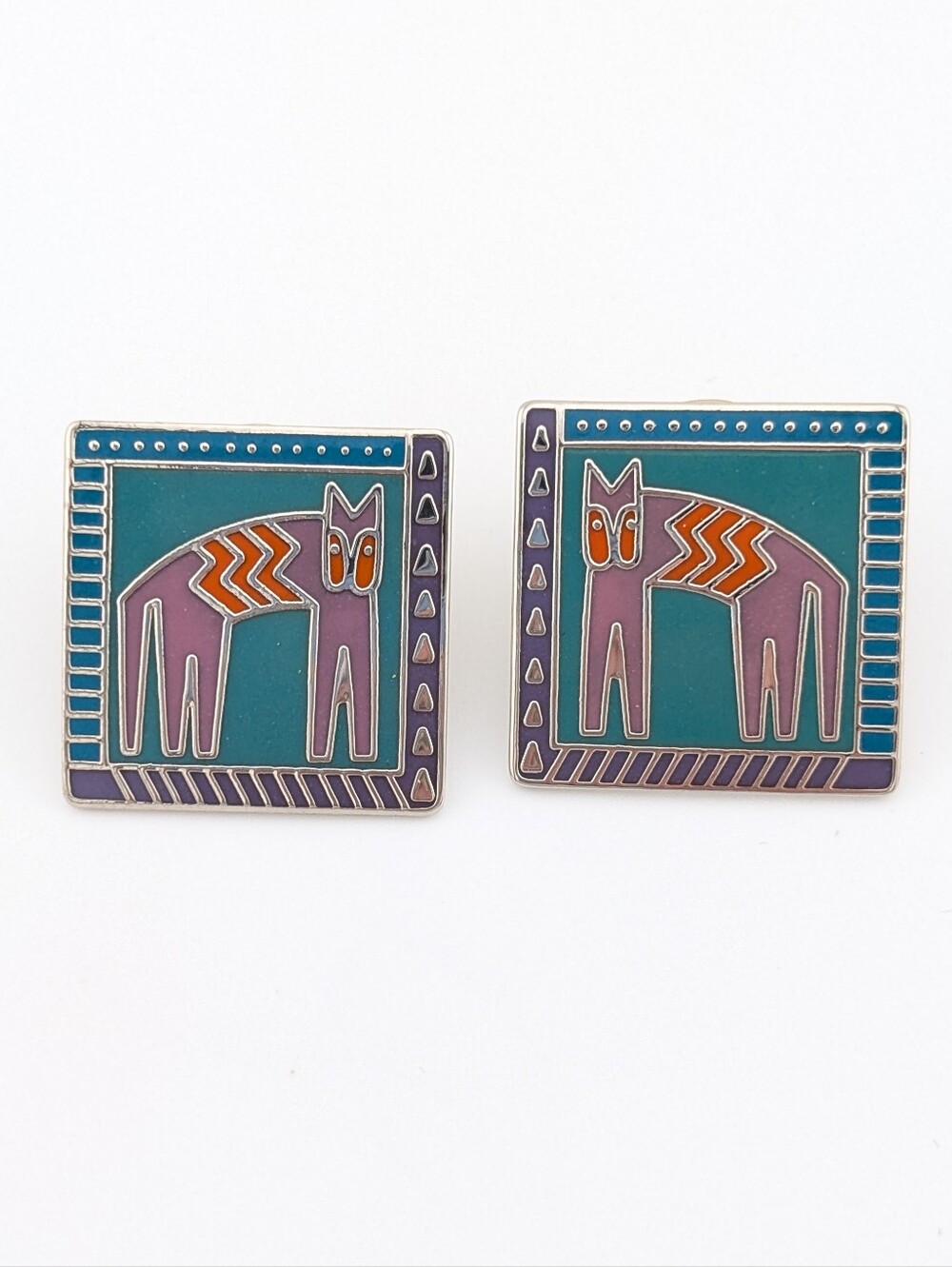 Vintage Laurel Burch Hieroglyphic Cat Cloisene Earrings